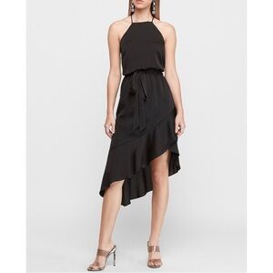 EXPRESS Asymmetrical Ruffle Wrap Midi Dress